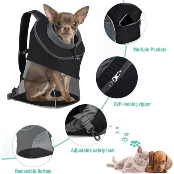 Dog Carrier Backpack Pet Dog Carrier Front Pack Breathable Head Out Reflective - Picture 3 of 7
